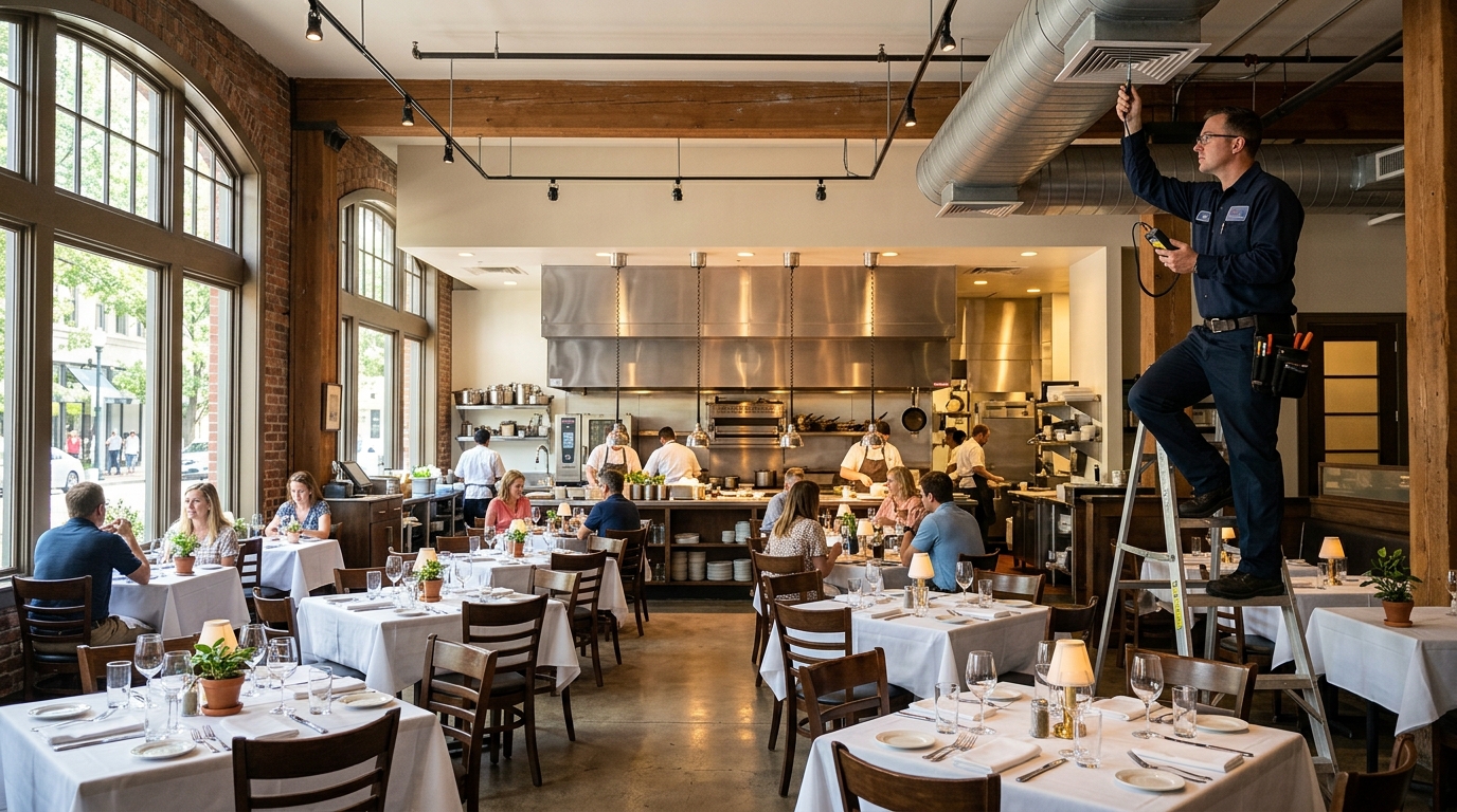 Restaurant Cooling Failures — Why Kitchen Exhaust and Dining Room Balance Decides the Service