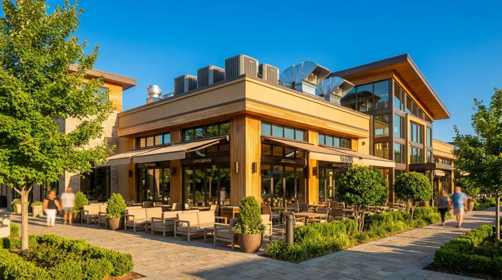 Cocina de restaurante comercial en Birmingham con campana de extracción y línea de cocción